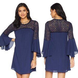 Lilly Pulitzer Womens Amenna Bell Sleeve Lace Dress True Navy Blue size Small